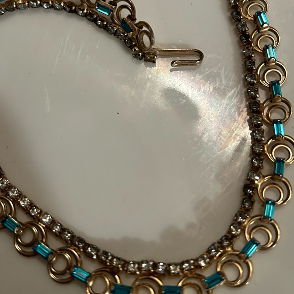 1950’s turquoise and clear crystal vintage choker shepherds hook. EUC - Picture 11 of 15